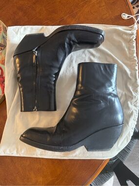 KHAITE Hopper Black Leather Wedge Ankle Boots